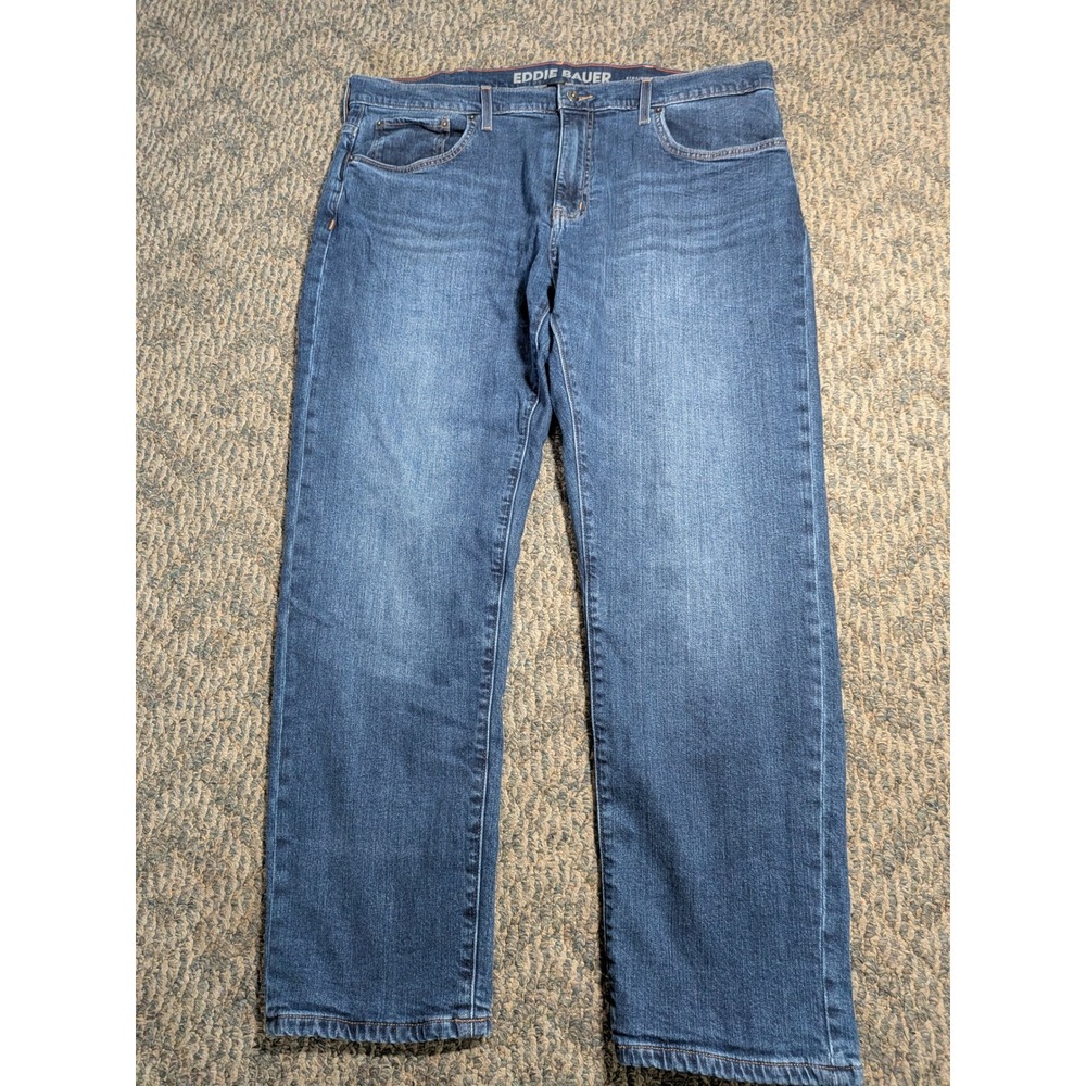 Eddie Bauer Mens 40x30 Flannel Lined Straight Fit Jeans Blue Denim Plaid Lining